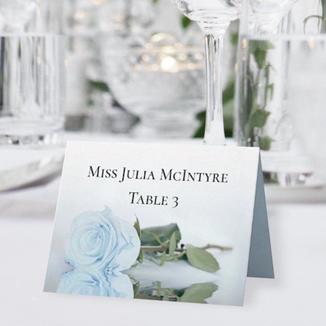 Pale Dusty Blue Rose Wedding DIY Fold Place Card Tischnummer (Von Creator hochgeladen)