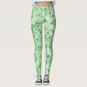Pale Emerald und Pistachio Cobbled Patchwork Leggings