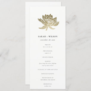 Pale Gold White Lotus Floral Wedding Programme