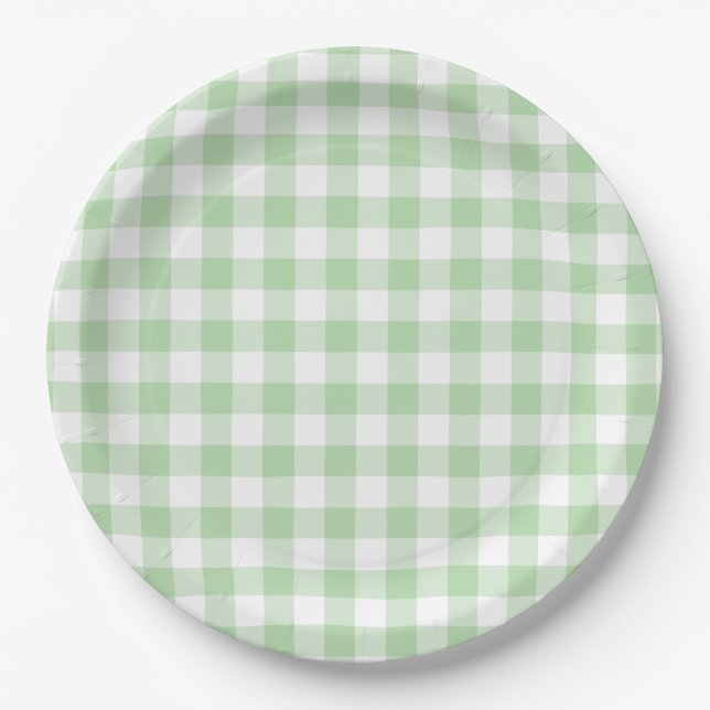 Pale Green Gingham Karo Pappteller (Vorderseite)