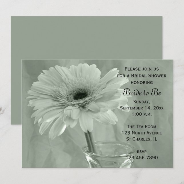 Pale Green Tinted Daisy Brautparty Einladung (Vorne/Hinten)