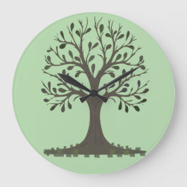 🌳 Pale Green Tree of Life Wall Clock Große Wanduhr