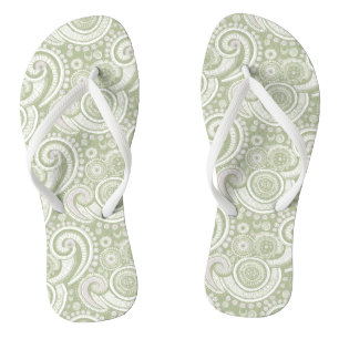 Pale Green und White Paisley Muster Flip Flops