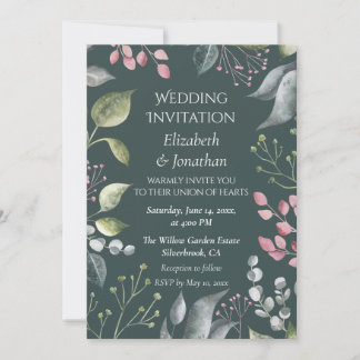 Pale Grey & Red Leaves Custom Wedding Invitation Einladung