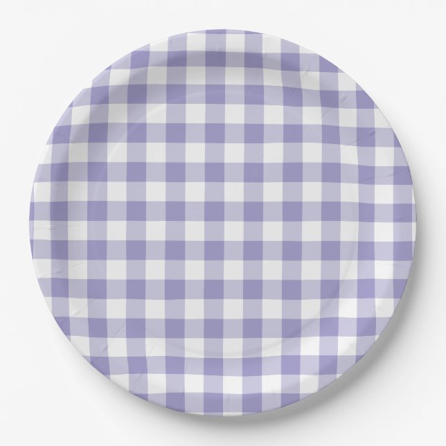 Pale Lila Gingham Karo Pappteller (Vorderseite)