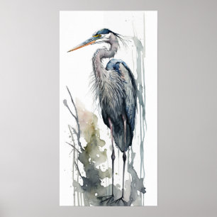 Pale Majestät Great Blue Heron Stehende Sumpf AI Poster