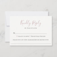 Pale Mauve Mariage Allergie alimentaire carte RSVP