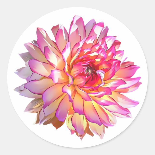 Pale Ombre Orange Pink Giant Dahlia Blume Runder Aufkleber (Vorderseite)
