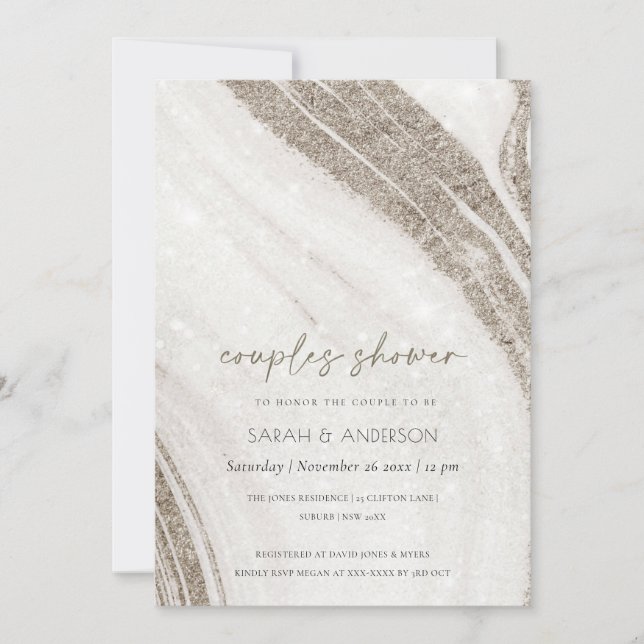 Pale Or Marbre Agate Couples Douche Invitation (Devant)