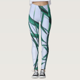 Pale Pastel Green Grass Reeds Sky Leggings