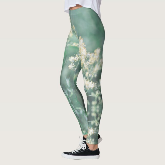 Pale Pastel Green Yellow Wild Meadow Blume Leggi Leggings (Links)