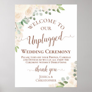 Pale Peach Boho Floral Unplugged Wedding Zeremonie Poster