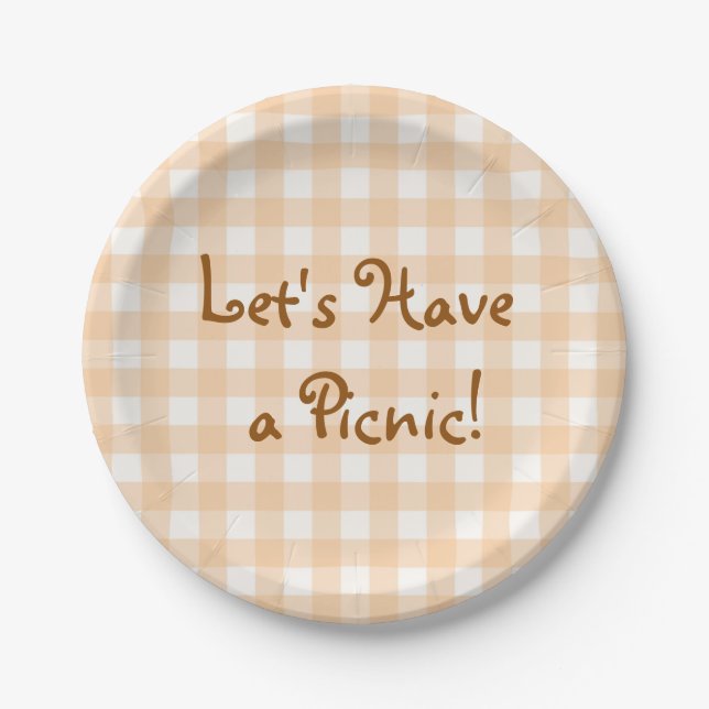 Pale Peach Gingham Picnic Pappteller (Vorderseite)