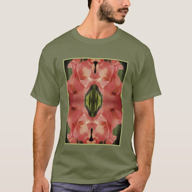 Pale Peach Gladiolus Blume Abstrakt T-Shirt (Vorderseite)