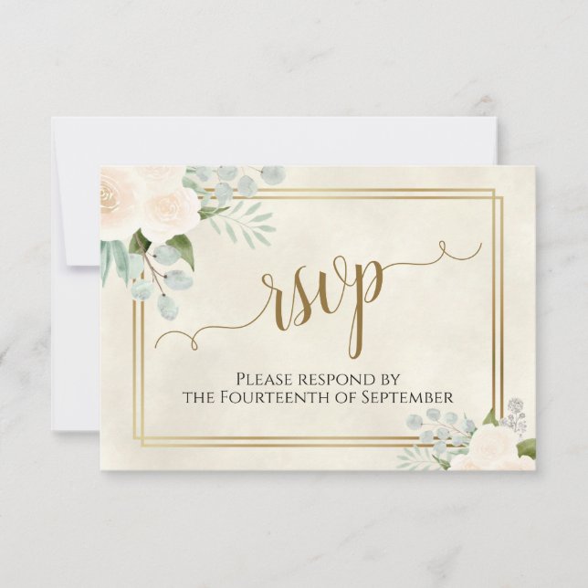 Pale Peach or White Roses Elegant Boho Wedding RSVP Karte (Vorderseite)