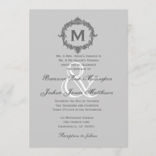 Pale Pebble und Gray Frame Monogram Hochzeit V7 Einladung