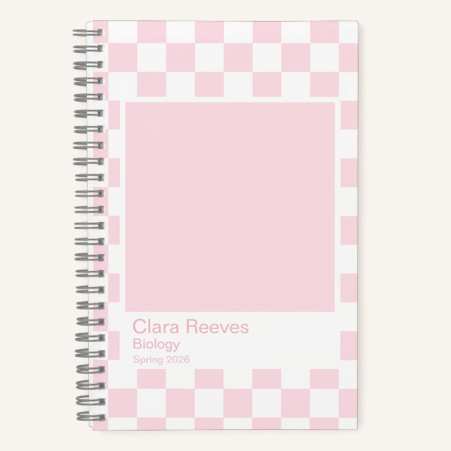 Pale Pink and White Checkerboard Notebook Notizbuch (Vorderseite)
