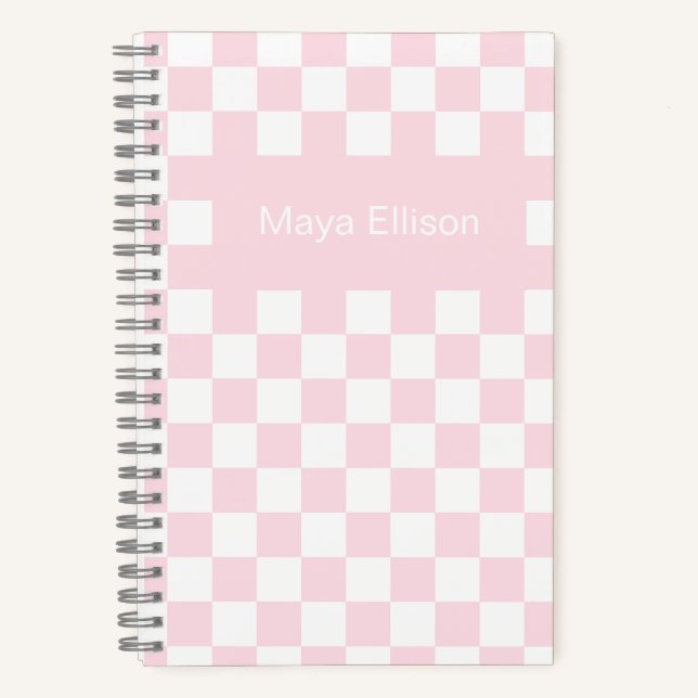Pale Pink and White Checkerboard Notebook Notizbuch (Vorderseite)