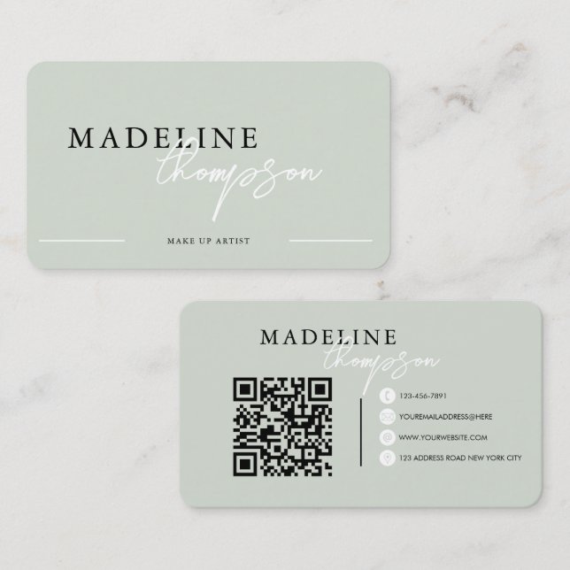 Pale Pink Beige Calligrafy Script QR Code Visitenkarte (Vorne/Hinten)