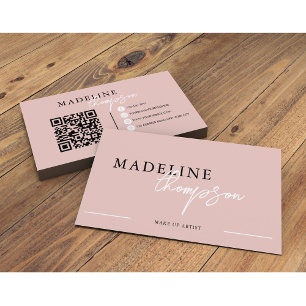 Pale Pink Beige Calligrafy Script QR Code Visitenkarte