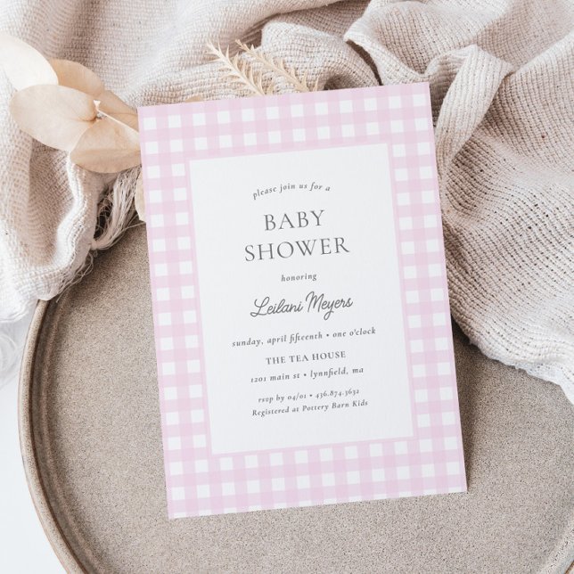 Pale Pink Gingham Classic Girls Baby Dusche Einladung (Von Creator hochgeladen)