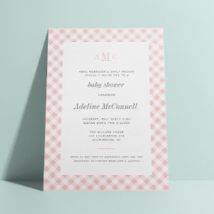 Pale Pink Gingham Traditionelle Babydusche Einladung