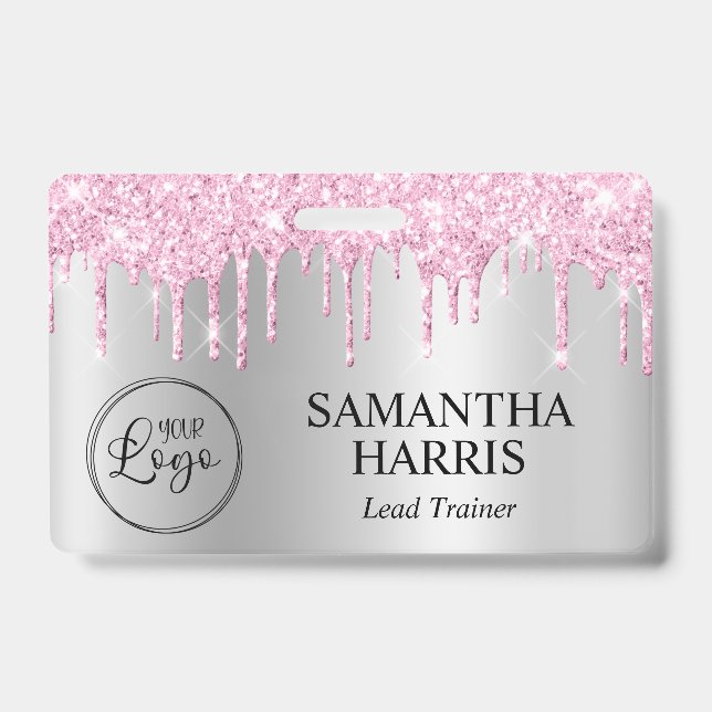 Pale Pink Glitter Drips Silver Shimmer Ausweis (Vorderseite)