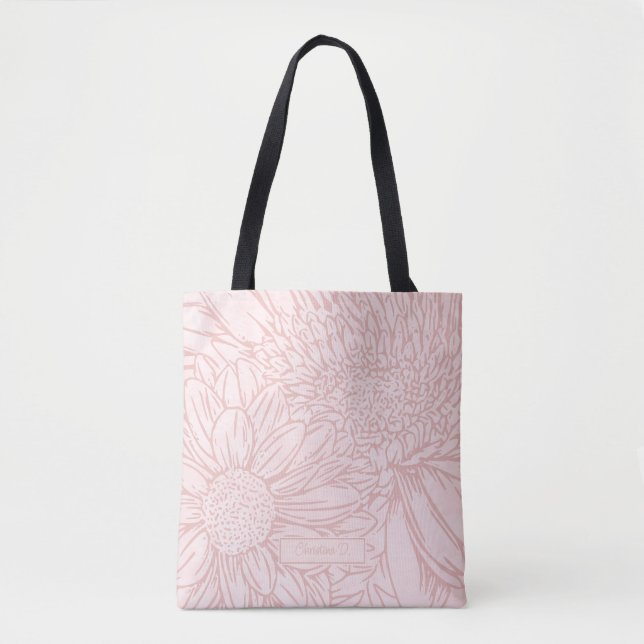 Pale Pink Grunge with Name and Chrysanthemums Tasche (Vorderseite)