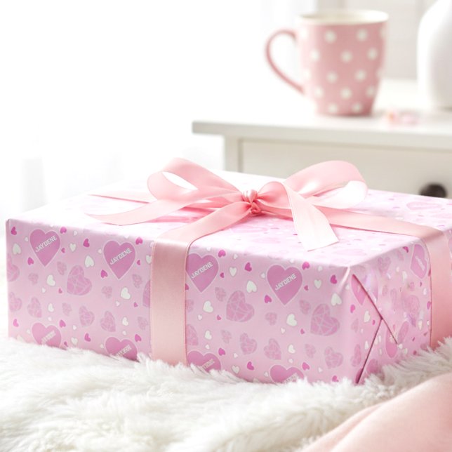 Pale Pink Hearts And Name Geschenkpapier (Pale pink hearts + your name = the prettiest gift wrap ever.)