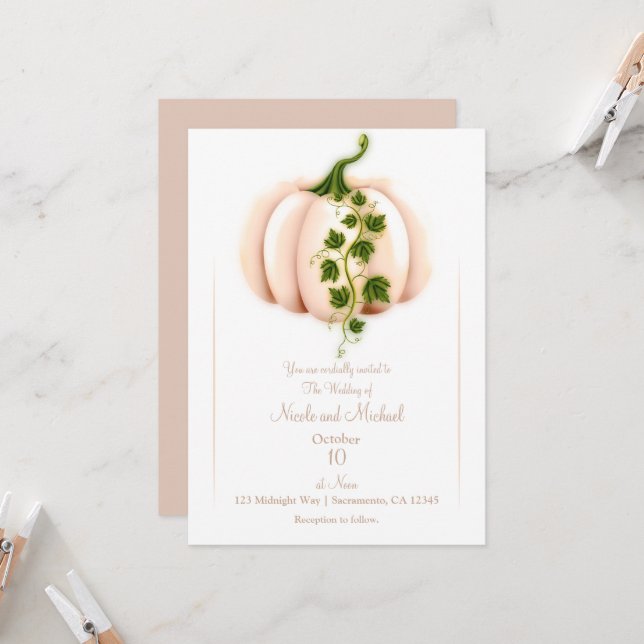 Pale Pink Pumpkin Storybook Chic Hochzeit im Herbs Einladung (Vorderseite/Rückseite Beispiel)
