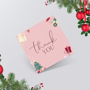 Pale Pink Xmas Thema Danke Kunden Dankbarkeit Quadratische Visitenkarte