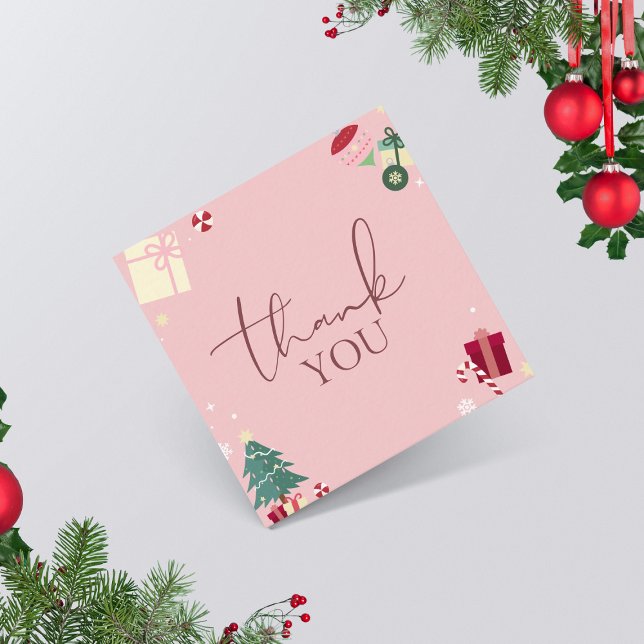 Pale Pink Xmas Thema Danke Kunden Dankbarkeit Quadratische Visitenkarte (Von Creator hochgeladen)