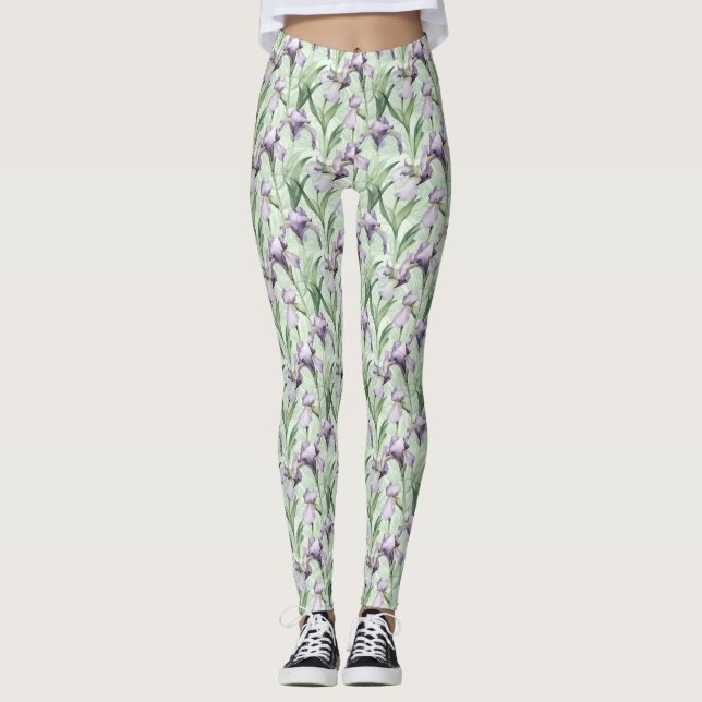 Pale Purple Iris Tout-Sur-Imprimé Leggings (Devant)