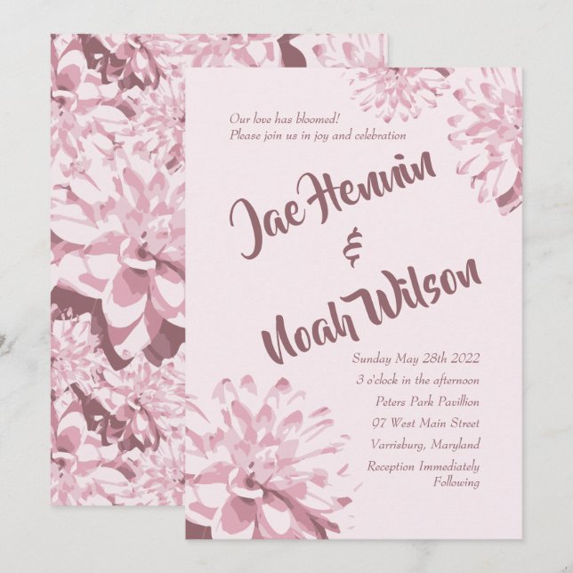Pale Rose Dahlia Floral Invitations de mariage (Devant / Derrière)