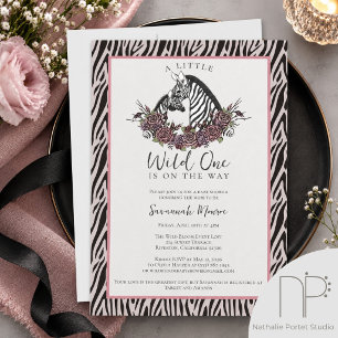 Pale Rose Gray Little Wild One Zebra Babyparty Einladung