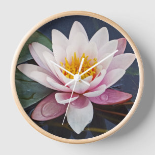 "PALE ROSE LOTUS BLOSSOM" HORLOGE ROND