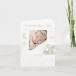 Pale Sage Baby Girl Birth Announcement Photo Card Karte