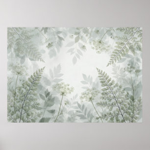 Pale Sage Fern Queen Anne Lace Woodland Poster