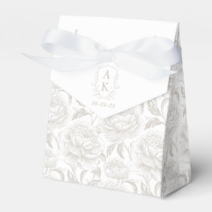 Pale Taupe Monogram Wappen Chinoiserie Peonies Geschenkschachtel