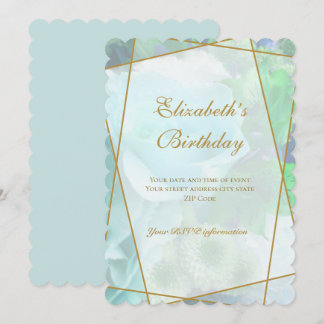 Pale Teal Rose Garden Birthday Invitation Card Dankeskarte