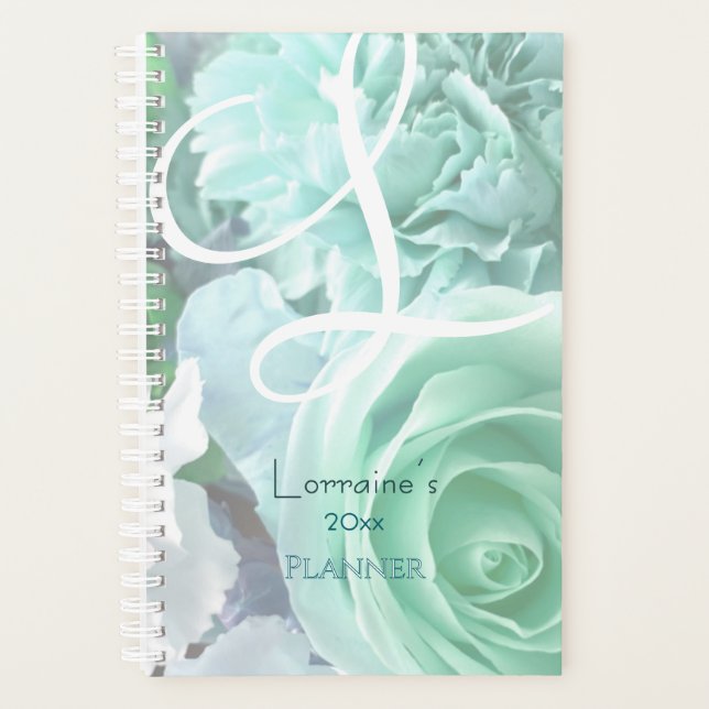 Pale Teal Rose Planner (Devant)