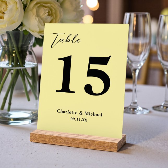 Pale Yellow Minimalist Wedding Table Number (Créateur téléchargé)