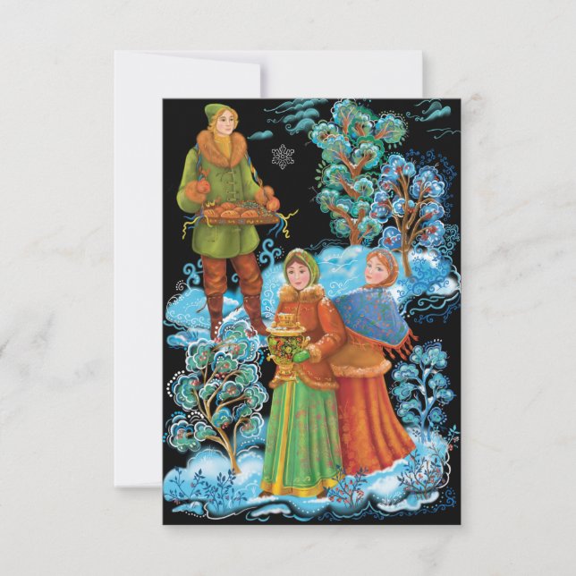 Palekh. Volkskunde russische antike Winterfeste Dankeskarte (Vorderseite)