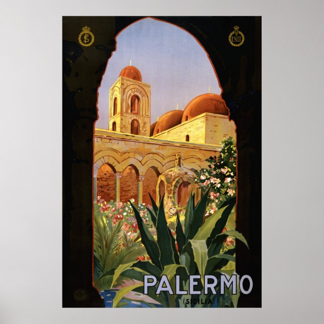Palerme Sicile affiche de voyage italienne 1920 EN (Devant)