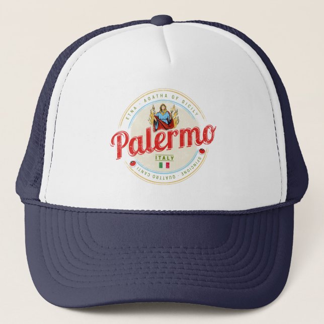 Palermo Hauptstadt Sizilien Italien Vintag Souveni Truckerkappe (Vorderseite)