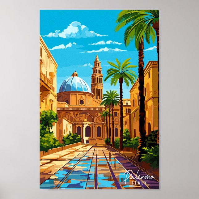 Palermo Italien Vintage Illustration Poster (Vorne)