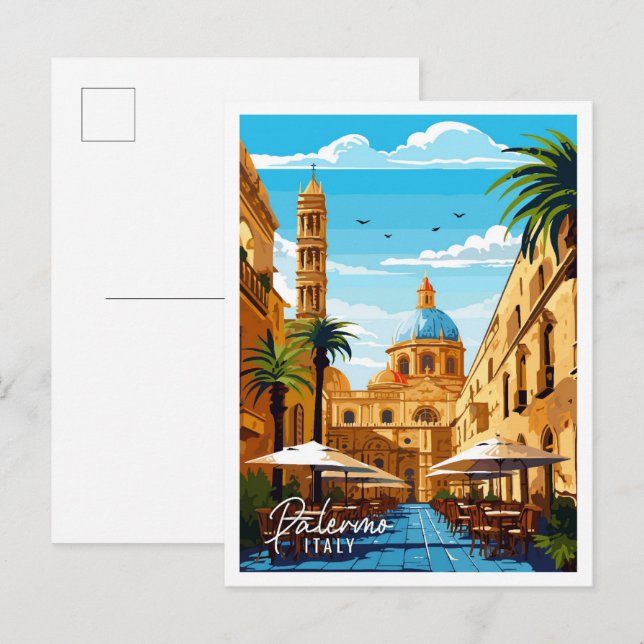 Palermo Italien Vintage Illustration Postkarte (Vorne/Hinten)