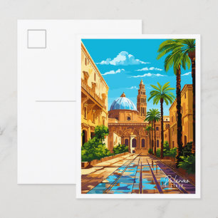 Palermo Italien vintage Reiseillustration Postkarte