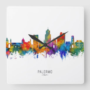 Palermo Italy Skyline Quadratische Wanduhr