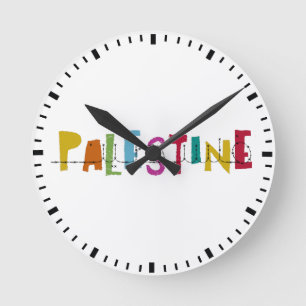 PALESTINE Arabischer Name Farbenfrohe Taschentasch Runde Wanduhr